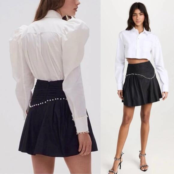 Aje Florence Skirt Black With Pearl Trim Mini US Size 4 - Picture 4 of 15